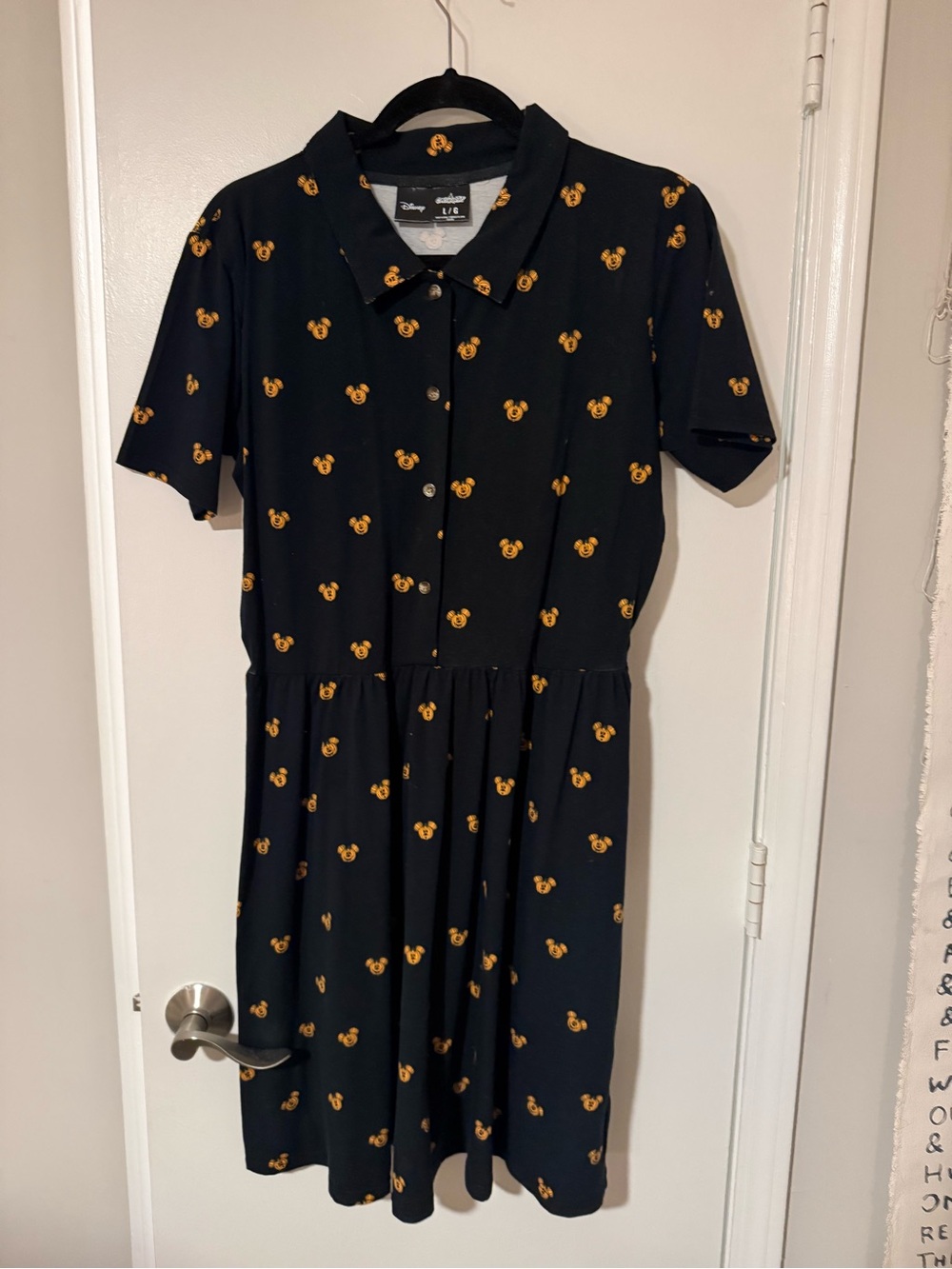 NWT Cakeworthy Disney Halloween Black Midi Shirt Dress with Pumpkin Mickey Motif